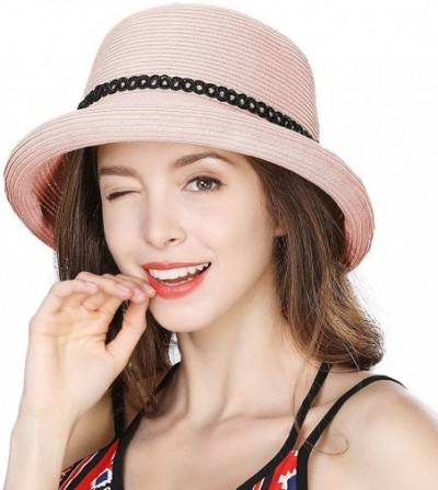 Sun Hats Womens Summer Sun Beach Straw Hats UPF Protective Panama Fedora Outdoor Patio - 00010_pink - CR18SUZ434K