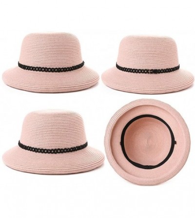 Sun Hats Womens Summer Sun Beach Straw Hats UPF Protective Panama Fedora Outdoor Patio - 00010_pink - CR18SUZ434K