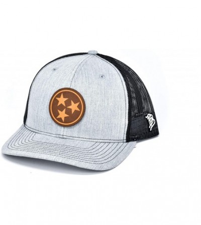 Baseball Caps Tennessee 'The Tristar' Leather Patch Hat Curved Trucker - Charcoal/Black - C518IGQQU5Z