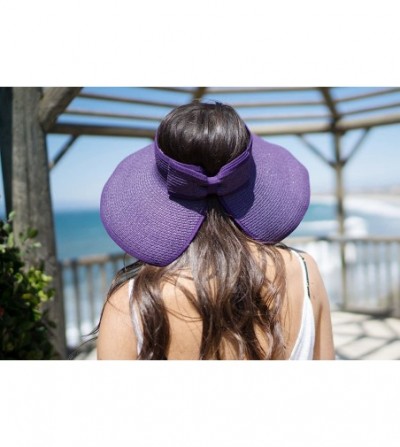 Visors Lullaby Women's UPF 50+ Packable Wide Brim Roll-Up Sun Visor Beach Straw Hat - Purple - CF18425RCDD