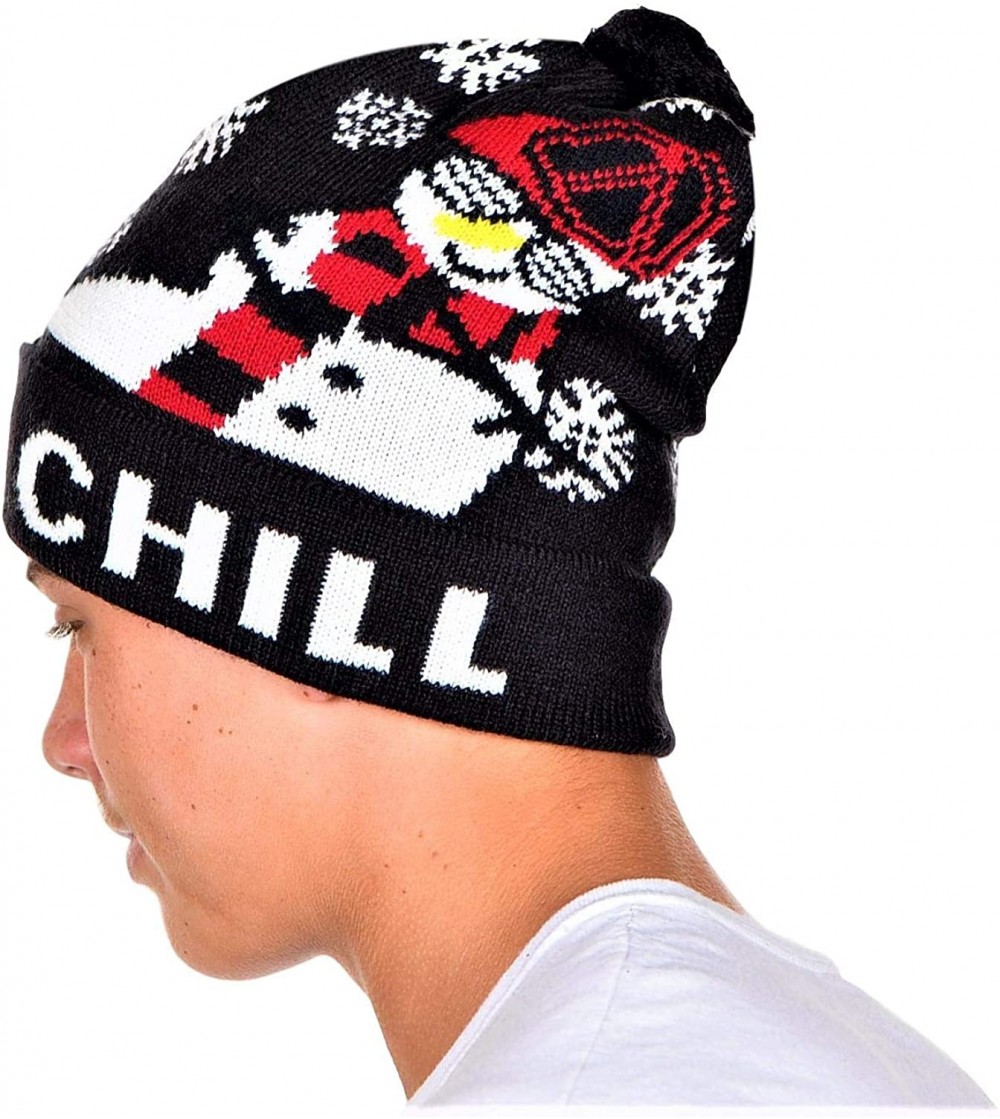 Skullies & Beanies Chill Snowman Ugly Christmas Beanie One Size Dk Navy - CP18L8AAQA4