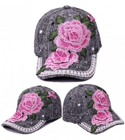 Baseball Caps Discount Baseball Cap!Women Men Adjustable Flower Rhinestone Denim Mesh Cap Hat - Gray - CE18QHSXDXT