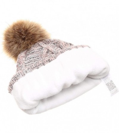 Skullies & Beanies Women's Winter Fleece Lined Cable Knitted Pom Pom Beanie Hat with Hair Tie. - Multi Rose - CL18LXEY90U