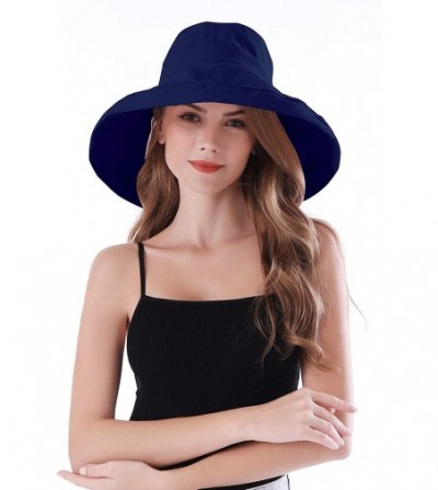 Bucket Hats Women Wide Brim Sun Hats Foldable UPF 50+ Sun Protective Bucket Hat - Pure Navy - CF18GTMWOXZ