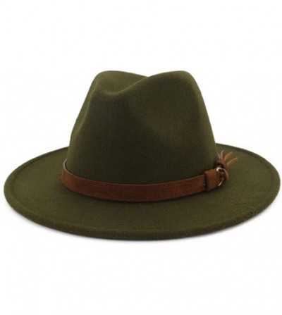 Fedoras Men & Women Vintage Wide Brim Fedora Hat with Belt Buckle - A Buckle-olive - CW18L58LIZW