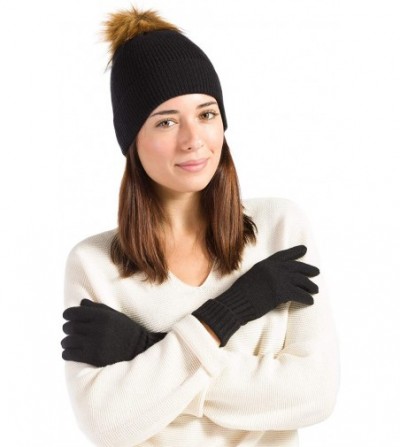 Skullies & Beanies Women's 100% Cashmere Beanie Hat with Pom - Black - CZ18WXDSKMX