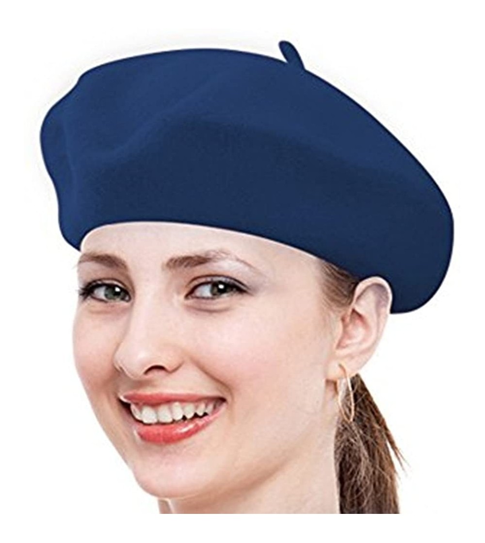 Berets Women Ladies Solid Painters Color Classic French Fashion Wool Bowler Beret Hat - Navy - CI12NS33G6M