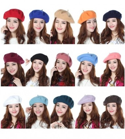 Berets Women Ladies Solid Painters Color Classic French Fashion Wool Bowler Beret Hat - Navy - CI12NS33G6M