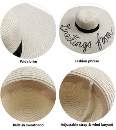 Sun Hats Womens Sun Straw Hat Wide Brim Floppy Foldable Adjustable Straw Weaved Travel Beach UV Summer Hat UPF50 - White - CA...