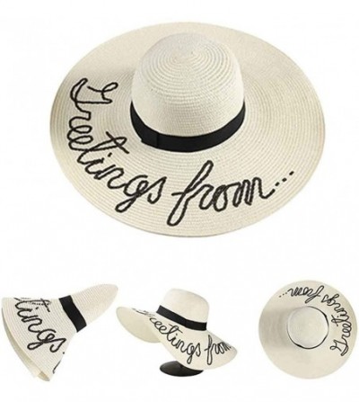 Sun Hats Womens Sun Straw Hat Wide Brim Floppy Foldable Adjustable Straw Weaved Travel Beach UV Summer Hat UPF50 - White - CA...