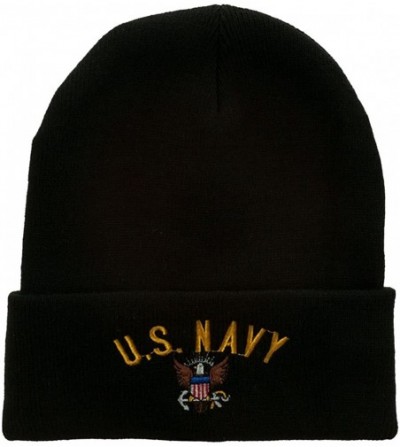 Skullies & Beanies US Navy Logo Embroidered Long Beanie - Black - C011USNFP5L