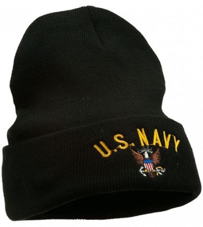 Skullies & Beanies US Navy Logo Embroidered Long Beanie - Black - C011USNFP5L