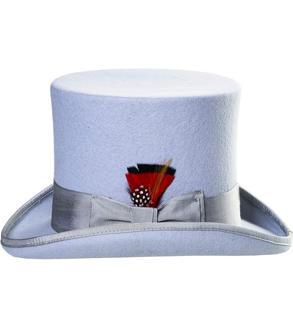 Fedoras Satin Lined Wool Top Hat with Grosgrain Ribbon and Removable Feather - Unisex- Men- Women - Sky Blue - C618AM4QQAZ