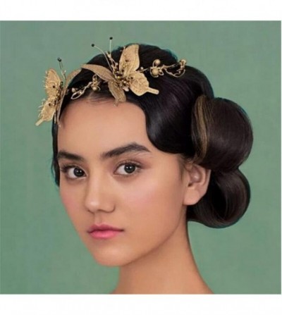 Headbands Retro Baroque golden butterfly tiara handmade bride headdress hairband(A1179) - C4185AKW2SG