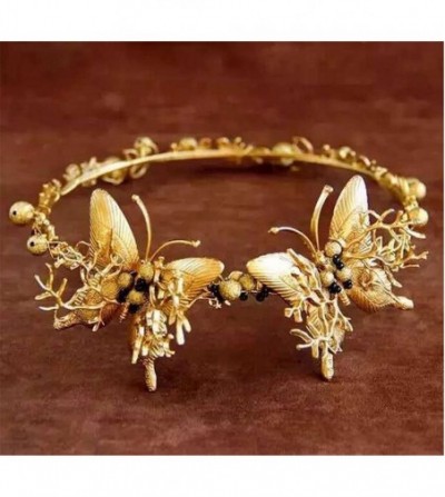 Headbands Retro Baroque golden butterfly tiara handmade bride headdress hairband(A1179) - C4185AKW2SG