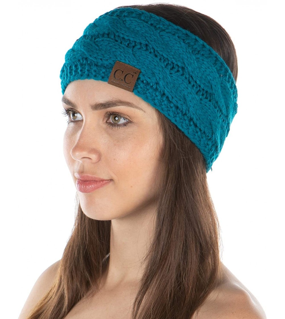 Cold Weather Headbands Exclusives Womens Head Wrap Lined Headband Stretch Knit Ear Warmer - Teal - CK18Y7L6ENR