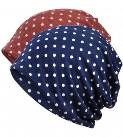 Skullies & Beanies Print Flower Slouchy Beanie Chemo Hat Cap Infinity Scarf for Women - 2 Pack Blue/Burgundy Dot - CL18Q223TG9