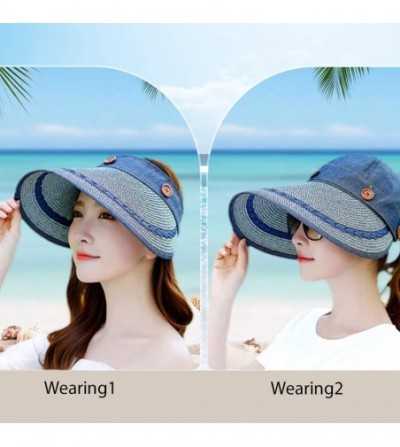 Sun Hats Visor for Women Large Brim Sun Hats UV Protection Foldable Detachable Travel Beach Hat - Grey - CY18TLGTZTN