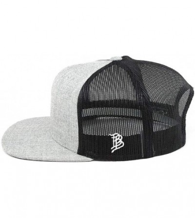 Baseball Caps USA 'Midnight Glory' Dark Leather Patch Hat Flat Trucker - One Size Fits All - Heather Grey/Black - CU18IGQMQTO