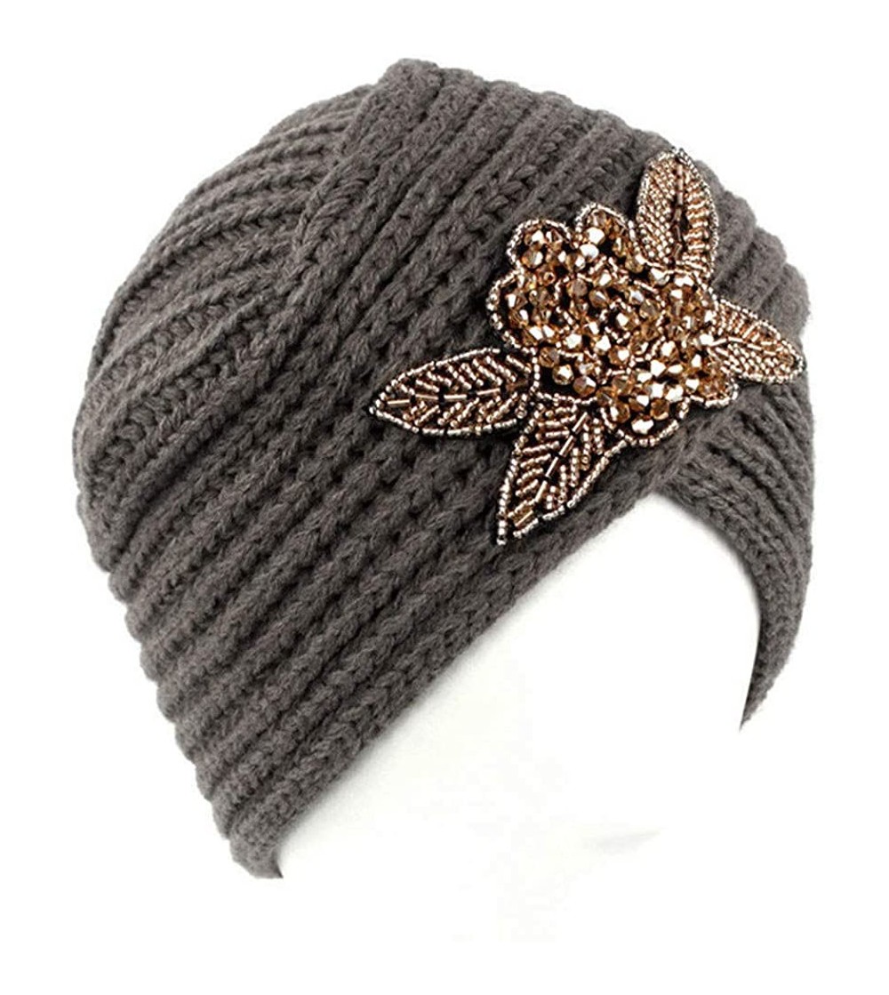 Skullies & Beanies Women's Retro Winter Wool Knitting Hat Turban Ladies' Brim Hat Cap Pile Cap - Khaki - C118HXI2DC2