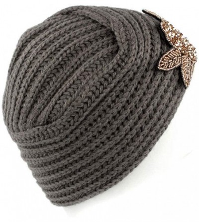 Skullies & Beanies Women's Retro Winter Wool Knitting Hat Turban Ladies' Brim Hat Cap Pile Cap - Khaki - C118HXI2DC2