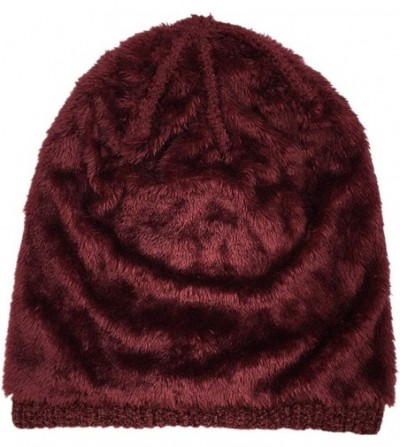 Skullies & Beanies Winter Warm Soft Slouchy Thick Beanie Knit Cap Men and Women Ski Knitting Hats - Wine Red - CB18YLQ457G