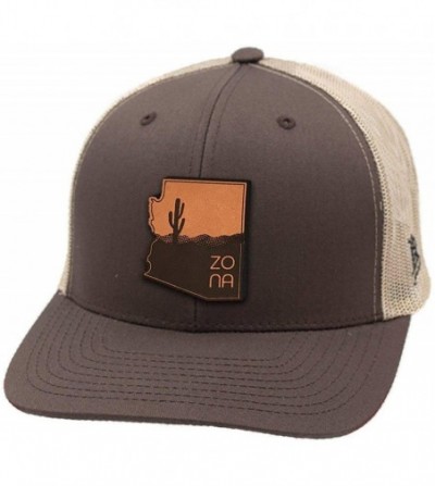 Baseball Caps Arizona 'The Zona' Leather Patch hat Curved Trucker - OSFA/Brown/Tan - C818IGRYCDD