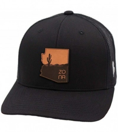 Baseball Caps Arizona 'The Zona' Leather Patch hat Curved Trucker - OSFA/Brown/Tan - C818IGRYCDD