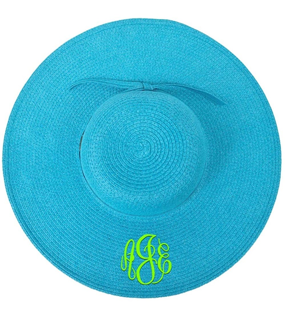 Sun Hats Personalized Womens Wide Brim Floppy Sun Beach Pool Hat - Turquoise - CA18ORQKCDT