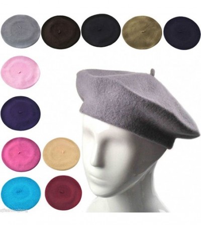 Berets Women French Wool Beret Hats - Solid Color Classic Beanie Winter Cap - Light Grey - C012FK798YD