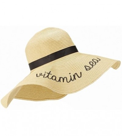 Sun Hats State of Mind Straw Sun Hat with a Statement - Black Embroidered - 16-3/4-in - Vitamin Sea - Black Embroidered - C31...