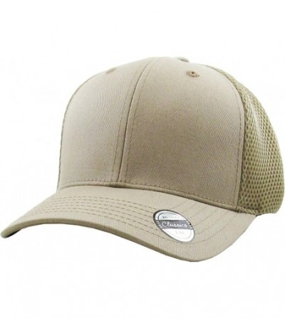 Baseball Caps Blank Stretch Mesh Back Cotton Twill Fitted Hat Spandex Headband - (Mesh Back) Khaki - CZ180K6CGH3