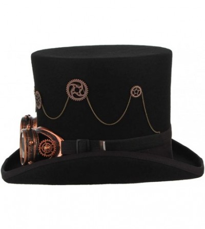 Fedoras Men Wool Steampunk Top Hat with Goggles Gears Burning Victorian Top Hat Black - CA18MI2TRND
