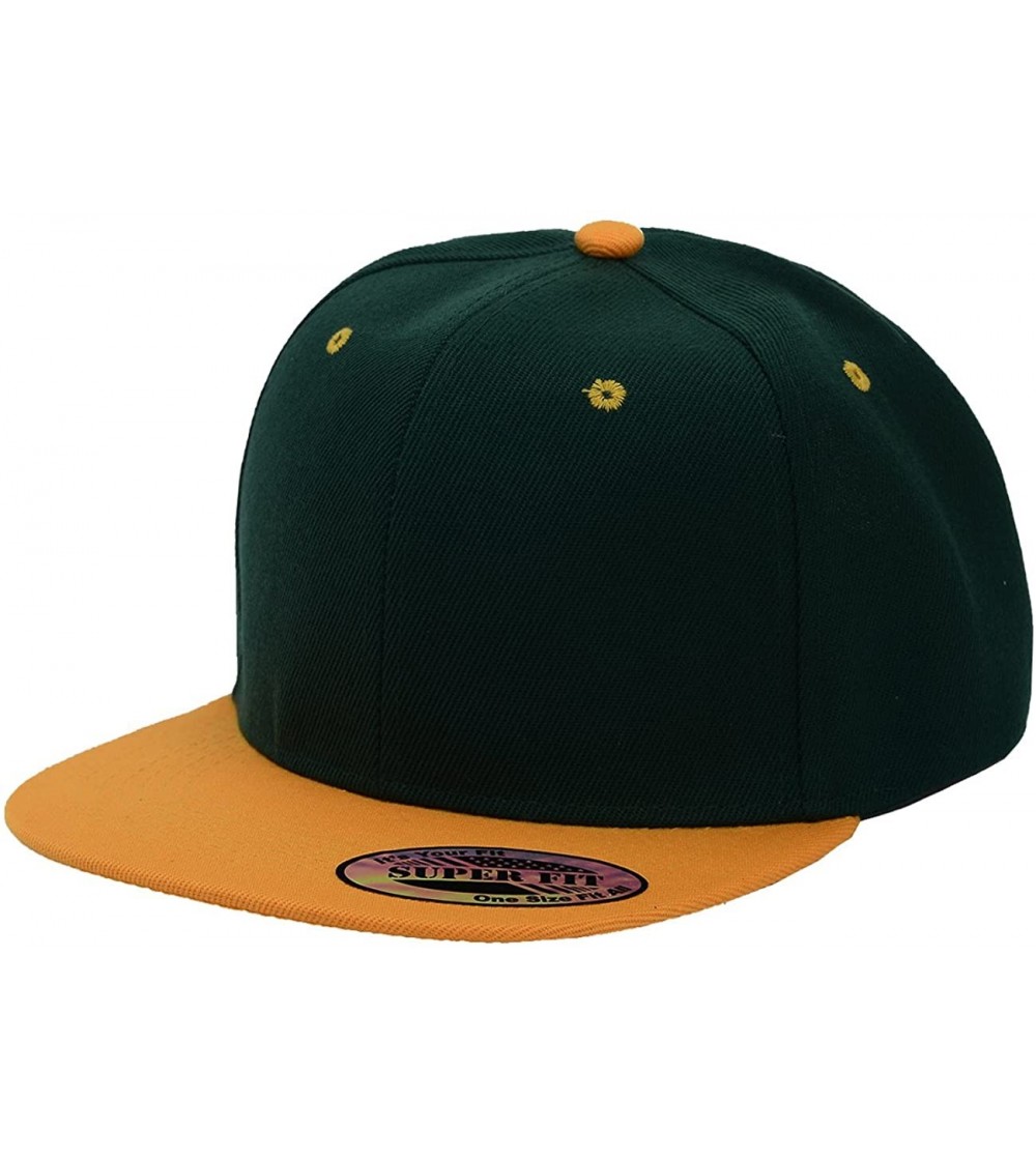 Baseball Caps Blank Adjustable Flat Bill Plain Snapback Hats Caps - Dark Green/Gold - CC127BQSKDB