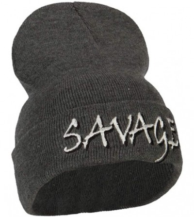 Skullies & Beanies Savage Embroidered Long Knitted Beanie - Dk Grey - CQ18K70C348