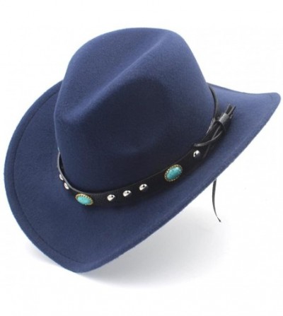 Balaclavas Women's Western Cowboy Hat with Roll Up Brim Felt Cowgirl Sombrero Caps - Dark Blue - CO18M69Z83R