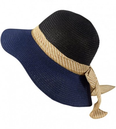 Fedoras Classic Panama Hats Banded Fedora Hats - Floppy Black Navy - CK1832ZEWNQ