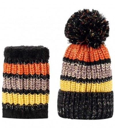 Skullies & Beanies Winter Fleece Lined Knit Hats Hood Scarf for Women Warm Beanie with Pom Pom - Black - CS18LXRT9AW