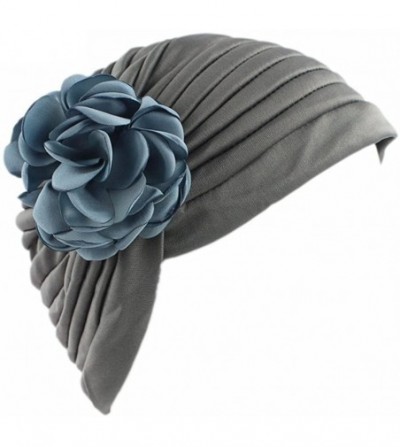 Skullies & Beanies Strench Chemo Hat Beanie Flowers Wrap Muslim Turban Headwear for Cancer - Grey - CB186IWXI8L