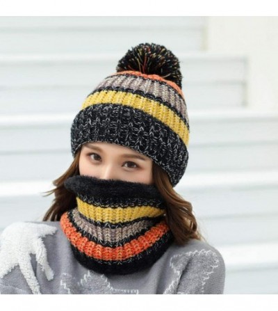 Skullies & Beanies Winter Fleece Lined Knit Hats Hood Scarf for Women Warm Beanie with Pom Pom - Black - CS18LXRT9AW