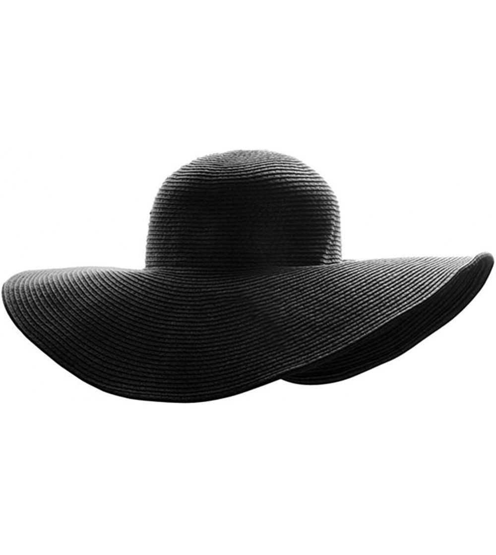 Sun Hats Women Floppy Derby Hat Wide Large Brim Beach Straw Sun Cap - Style 1 Black - CM11TNPI1C9