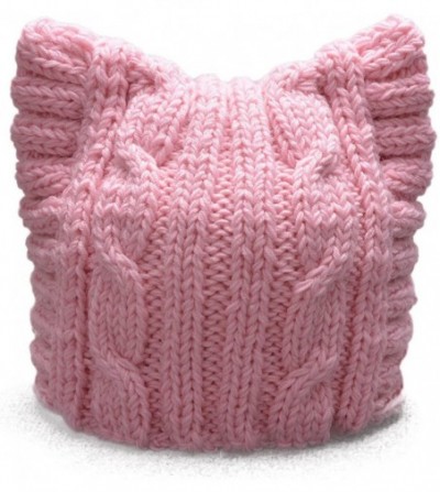 Skullies & Beanies Cute Meow Kitty Woman Wool Handmade Knit Cap Beanie Hat A004 - Pink - CZ11N3G5Y0V