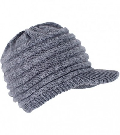 Skullies & Beanies Unisex Winter Hats with Visor Warm ski hat Stylish Knitted hat for Men and Women - Light Grey -Striped - C...