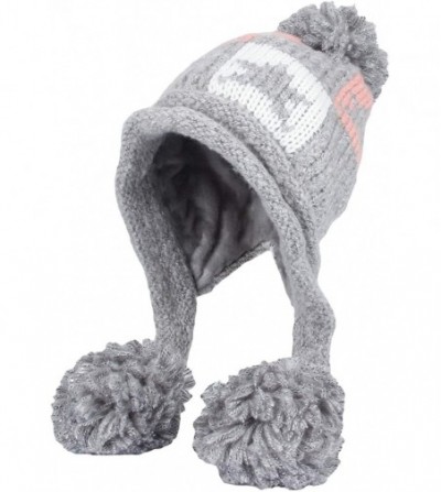 Skullies & Beanies Fleece Lining Thick Cable Knit Beanie Hat Pom Earflaps DZ70028 - Grey - CC18L750Q4D