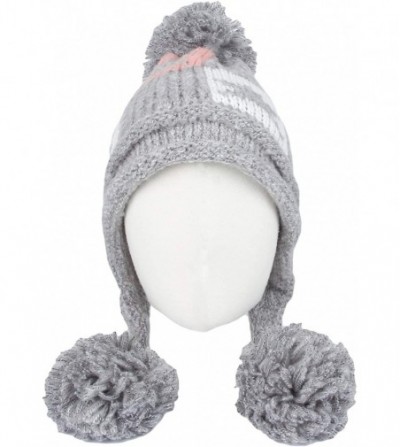 Skullies & Beanies Fleece Lining Thick Cable Knit Beanie Hat Pom Earflaps DZ70028 - Grey - CC18L750Q4D