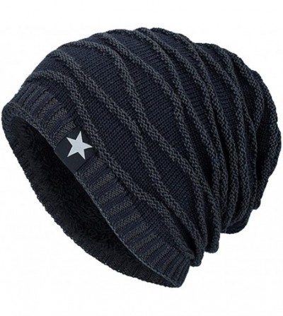 Skullies & Beanies Clearance Unisex Knit Hat Winter Warm Ski Baggy Slouchy Beanie Skull Cap - Navy-a - C118K6NMWZ8