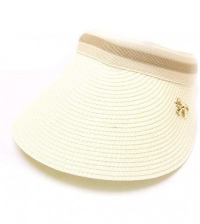 Sun Hats Baseball Sunshade Hat- Women Embroidered Flower Denim Cap Bow Hollow Straw Hat Summer Visor Beach Cap - Beige - CP18...