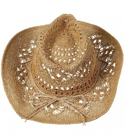 Cowboy Hats Women Straw Hat Hollow Out Cowboy Cowgirl Sun Hat Summer Beach Straw Cowboy Hat - Khaki 2 - CC18OZOC52K