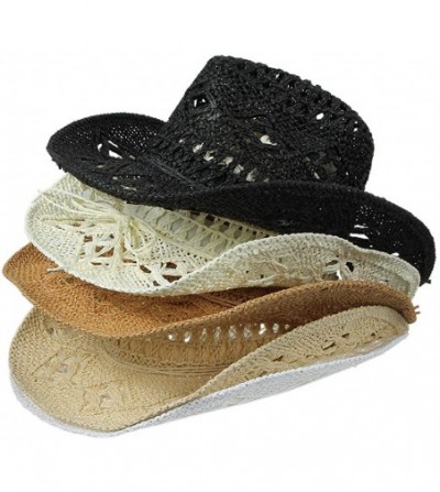 Cowboy Hats Women Straw Hat Hollow Out Cowboy Cowgirl Sun Hat Summer Beach Straw Cowboy Hat - Khaki 2 - CC18OZOC52K