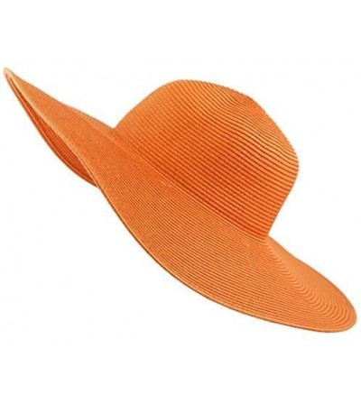Sun Hats Women's Large Wide Brim Floppy Beach Sun Visor Shade Straw Hat Cap - Orange - CL12HTUPE4H